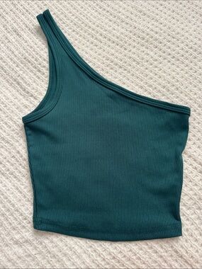 One-Shoulder Ribbed Tank Top - Teal